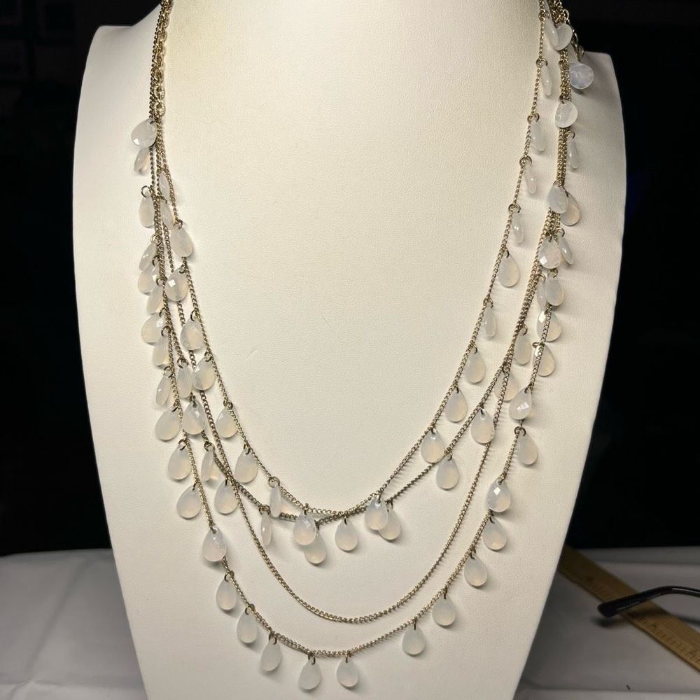Multilayer Opaque Cream Drop Statement Bib Neckla… - image 1